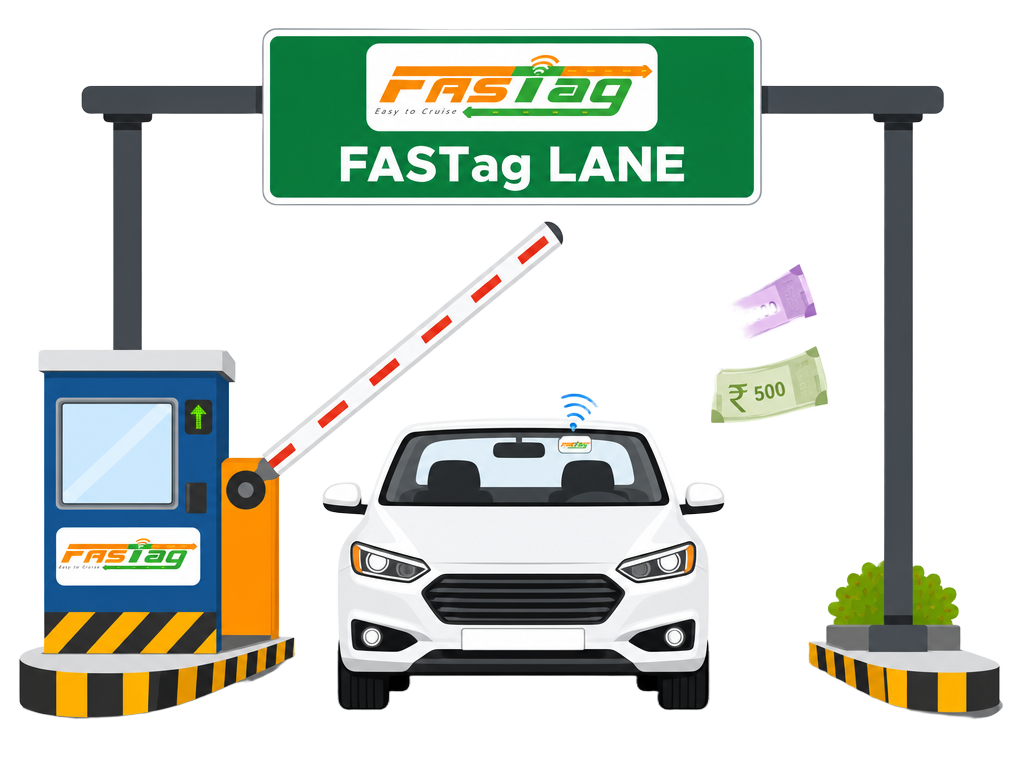 Car passing through a FASTag toll lane without stopping